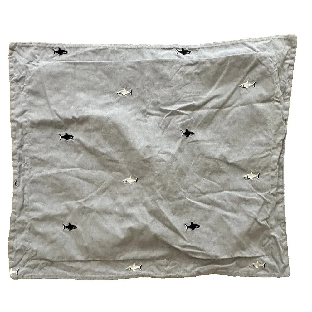 Rare HTF Pottery Barn Kids Oxford Embroidered Shark Pillowcase 26x20